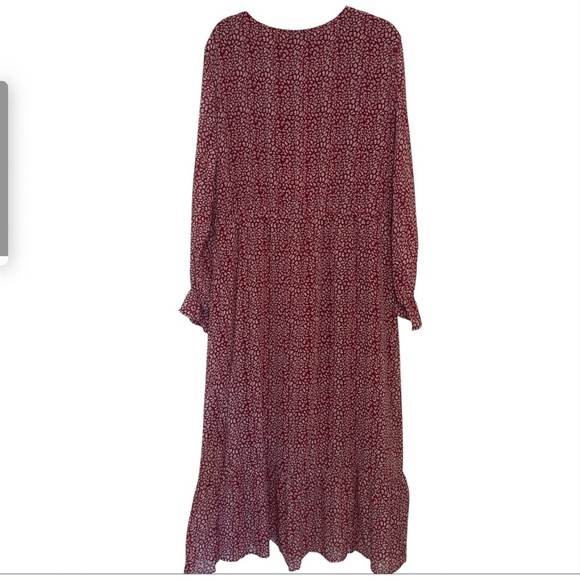BTFBM -Women’s Maxi Dress Long Sleeve V-Neck Wine Red Abstract Print Size XXL - Picture 4 of 5